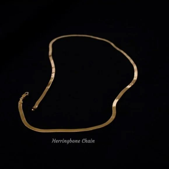 Herringbone Necklace Gold Plated Sterling Silver Herringbone Chain Stamped 925 - Picture 4 of 8